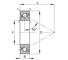 推力角接觸球軸承 7602025-2RS-TVP, 單向，接觸角 a = 60°，限制公差，兩側(cè)唇密封