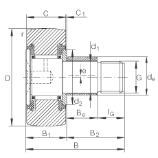 螺栓型滾輪 KRE19-PP, 軸向引導，帶偏心鎖圈，兩側用塑料推力平墊圈