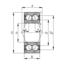角接觸球軸承 3007-B-2Z-TVH, 雙列，雙側間隙密封，接觸角 α = 25°