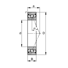 主軸軸承 HSS71909-E-T-P4S, 調節，成對安裝，接觸角 α = 25°，兩側唇密封，非接觸，限制公差