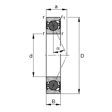 主軸軸承 HCB7201-E-2RSD-T-P4S, 調節，成對或單元安裝，接觸角 α = 25°，陶瓷球，兩側唇密封，非接觸，限制公差