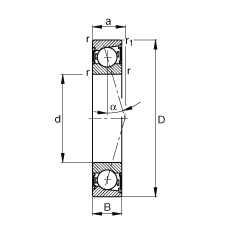 主軸軸承 B71919-C-2RSD-T-P4S, 調(diào)節(jié)，成對(duì)安裝，接觸角 α = 15°，兩側(cè)唇密封，非接觸，加嚴(yán)公差